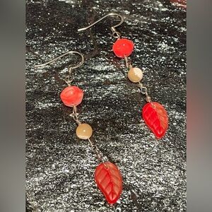 Rose and Leaf Glass Bead Earrings